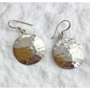 Thai made Round Minimalist Hammered Vintage Sterling Silver 925 Earrings